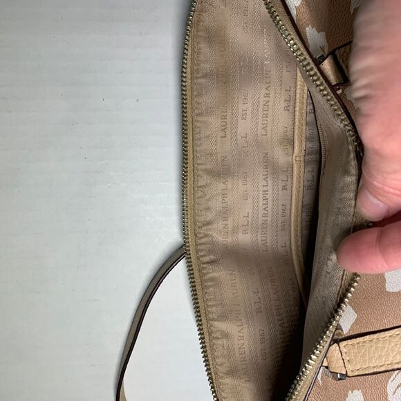 Lauren Ralph Lauren Amberly Dome Floral Satchel Tan/White - Picture 15 of 16